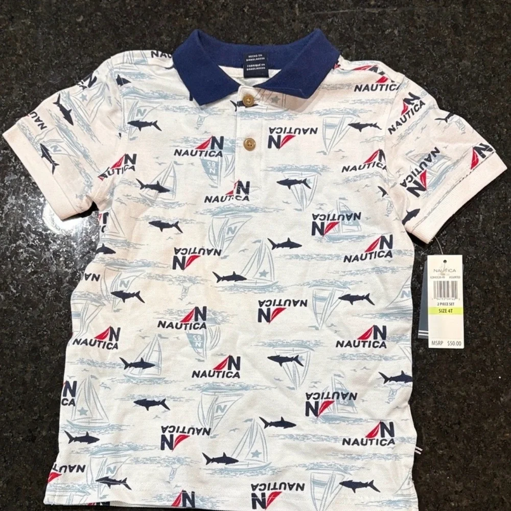 Nautica Kids' Navy and White Patterned Polo Shirt